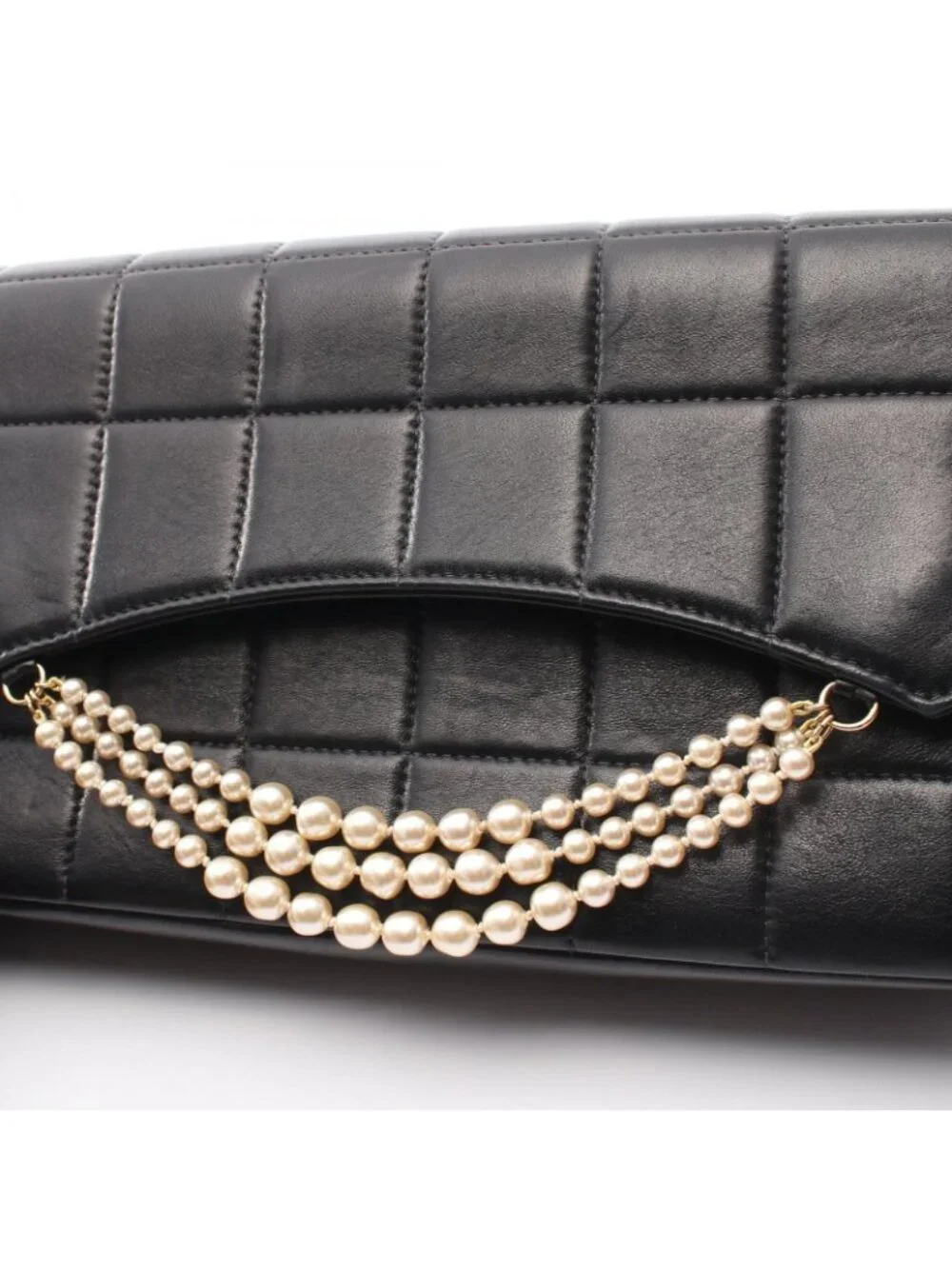 Chanel Shoulder Bag Choco Bar Pearl Chain Black Lambskin